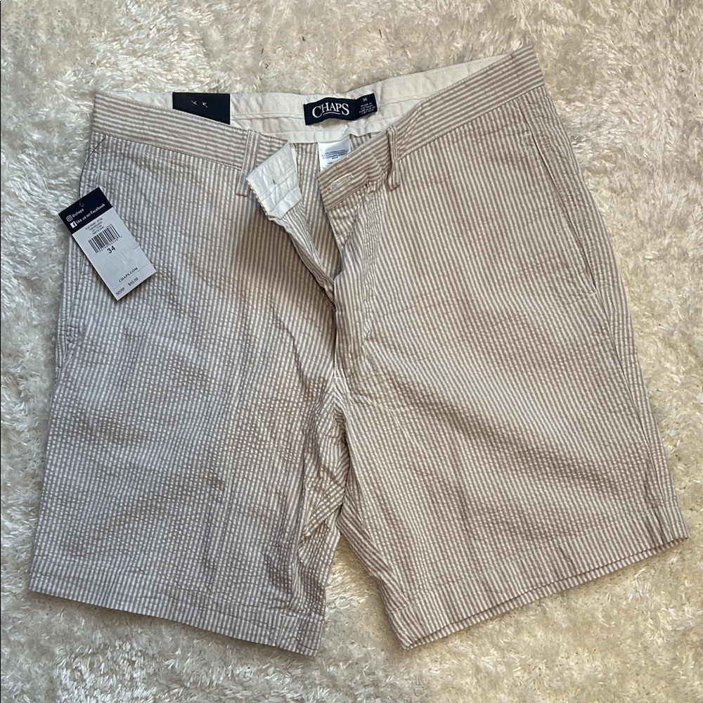 Chaps Men's Beige Striped Flat Front Shorts